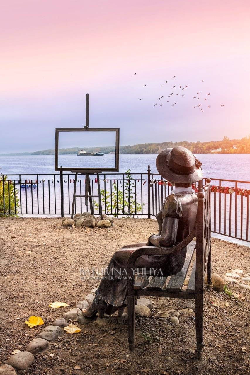 россия, плес, кувшинникова, памятник, скульптура, картина, волга, Юлия Батурина