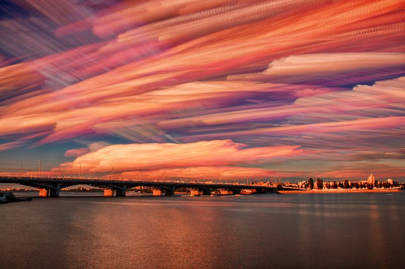 Пейзаж, красота, закат, облака, небо Акварельные облака фото превью