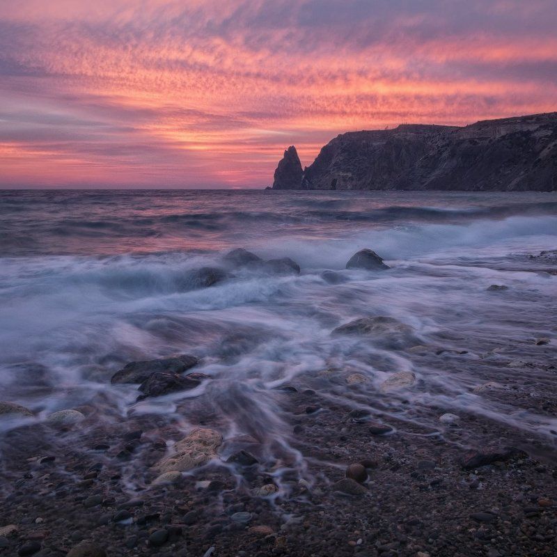крым, фиолент, черное море, закат, скала св. георгия, пейзаж, пейзажная съемка, путешествия, мыс фиолент, nikon d7100, nikon, national geografic, landscape, black sea Вечер на Яшмовом пляже фото превью