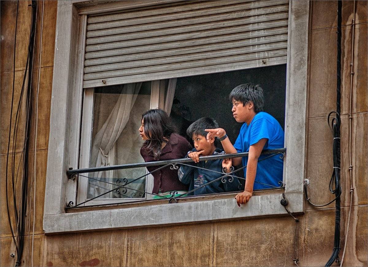 дети, окно, жанр, Sergey Drobkov