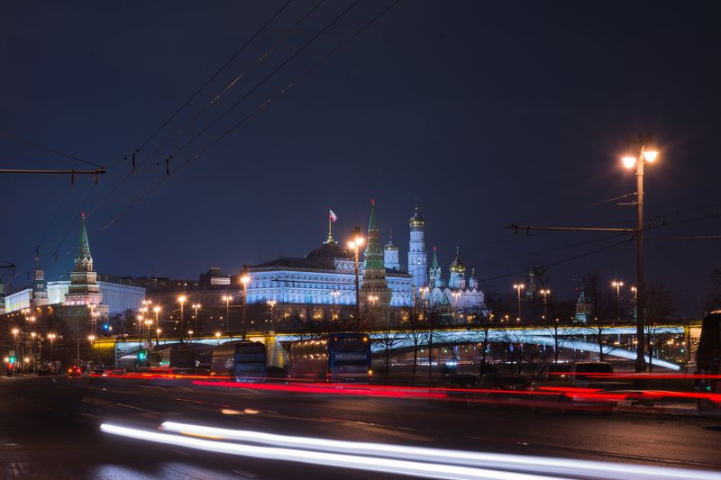 Architecture, buildings, night, russia, moscow, street, winter, cold, snow, ice, kremlin, river, embankment, stars, vacation, christmas, walk, new year, архитектура, строения, дорога, ночь, россия, москва, улица, зима, холод, снег, лед, кремль, река, набе Бжик фото превью