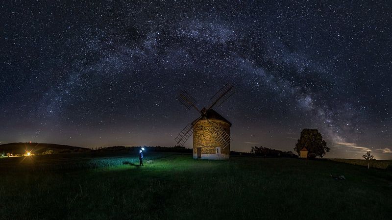 windmill, mill, night, milky, way, milkyway, moravia, czach republic windmill фото превью