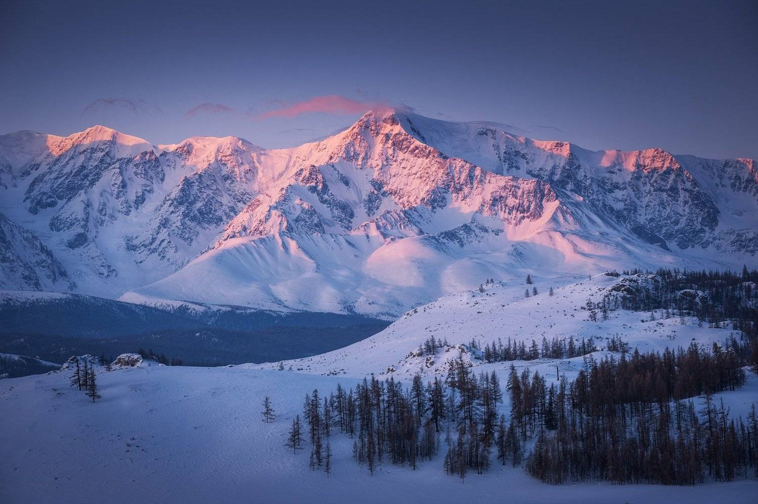 Горы Алтай рассвет зима снег, Юрий Перцов