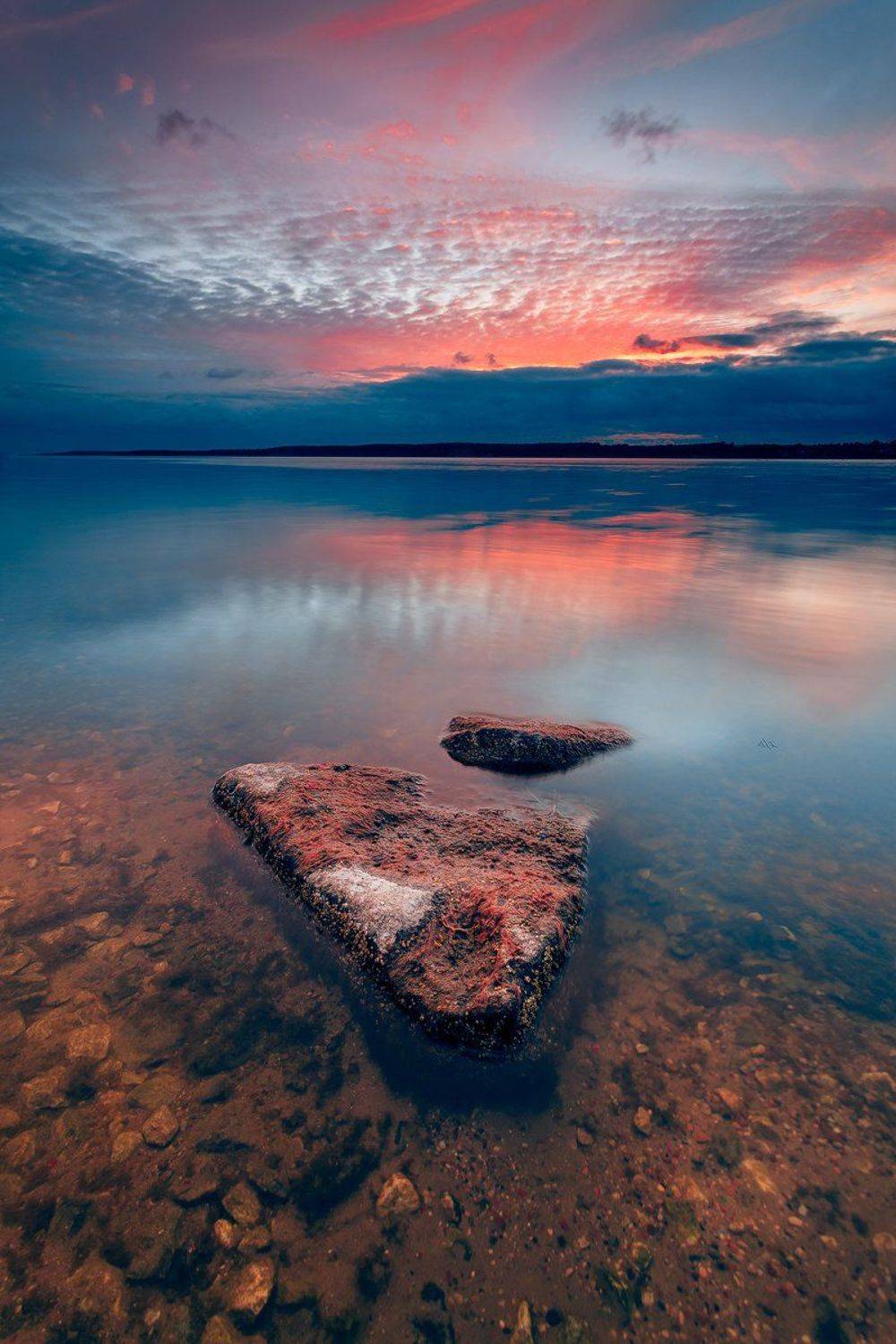 sunset, curonian gulf, lithuania, colors, stones, reflection, Руслан Болгов (Axe)