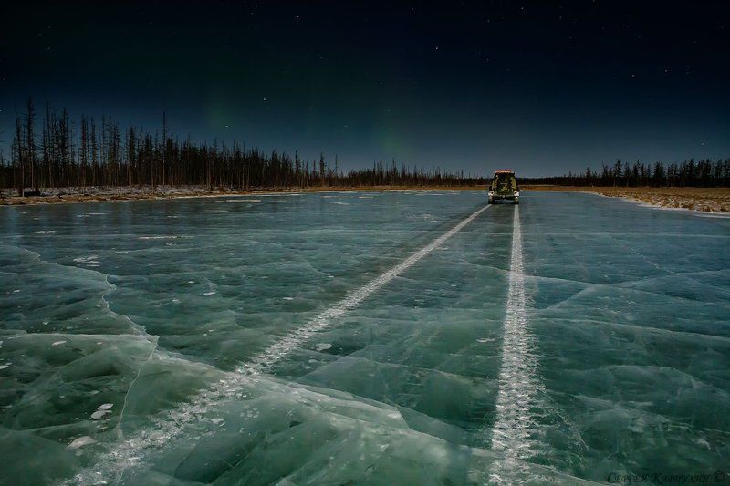 якутия, ночь, лёд, зима Ночная дорога. фото превью