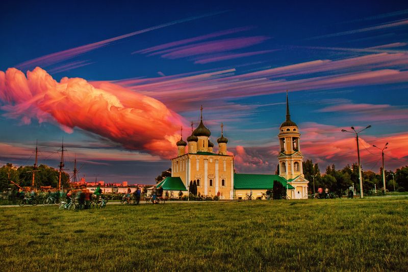 природа, пейзаж, красота, рассвет, закат, небо, облако, облака Акварель фото превью