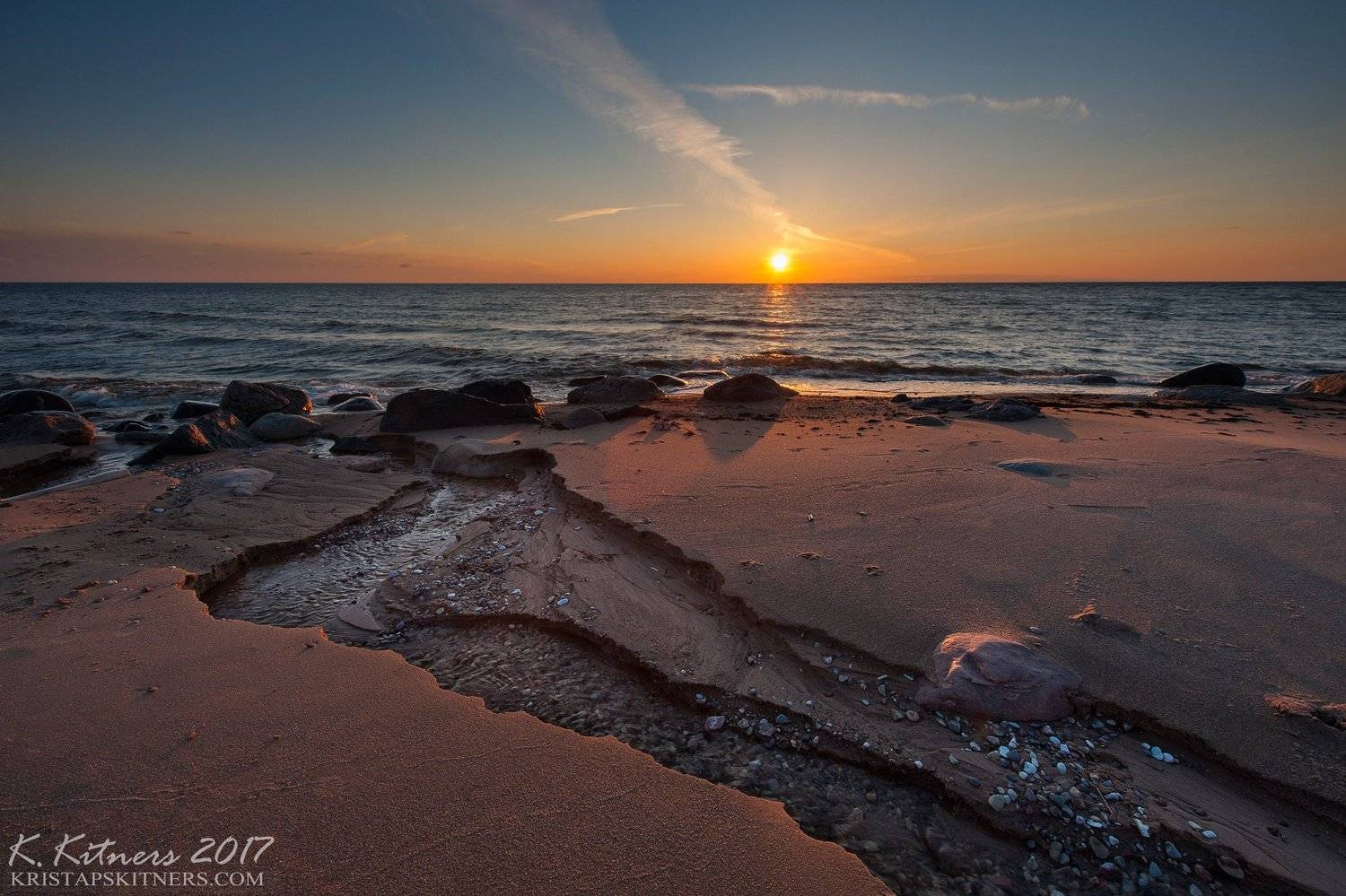 sea seascape water river wave sky clouds stone reflection sunset evening latvia, Kristaps Kitners