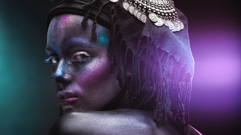 #make-up #beauty #model #handkerchie #costume #paint #paint #gloss #dark #black #night #goddess Нюкта фото превью