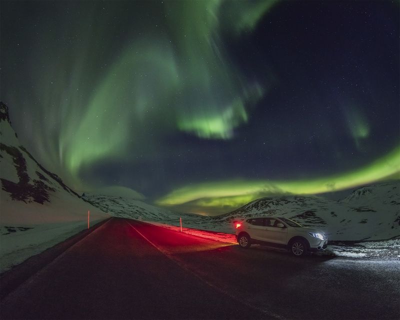 iceland lighthouse aurora northern lights Road 54, Iceland. фото превью