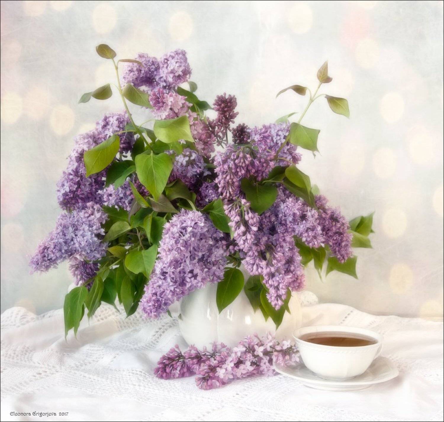 сирень, натюрморт, весна, лето, май, июнь, белый, аромат, запах, чашка, чай, Eleonora Grigorjeva