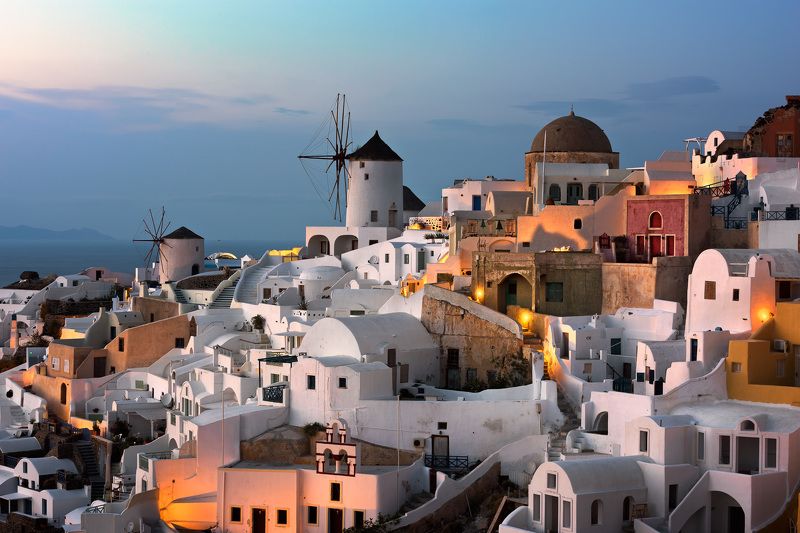 architecture, church, cityscape, cyclades, greece, island, mill, night, oia, resort, santorini, skyline, sunset, thera, thira, town, travel, twilight, urban, village, volcano, white, windmill Oia Village in the Morning, Santorini, Greece фото превью
