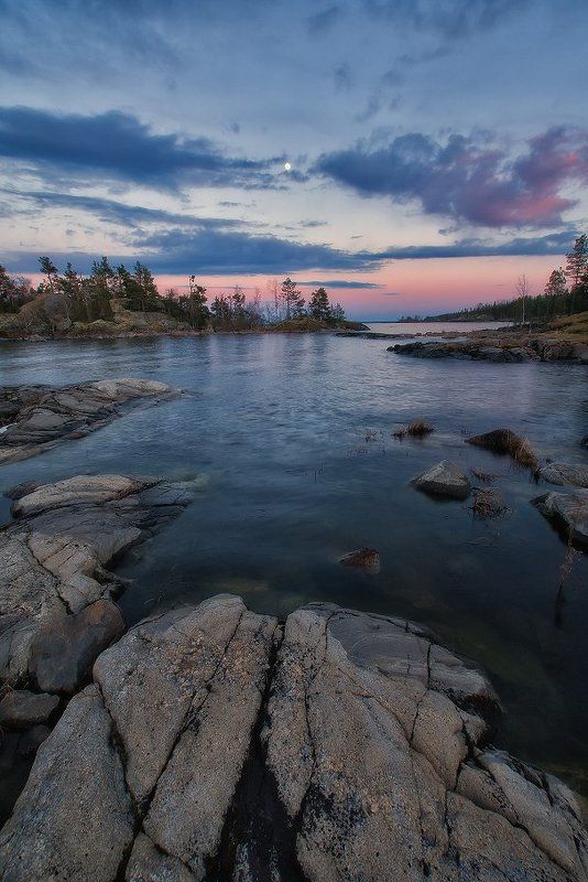 ладога, шхеры, ладожское Луна над островами фото превью