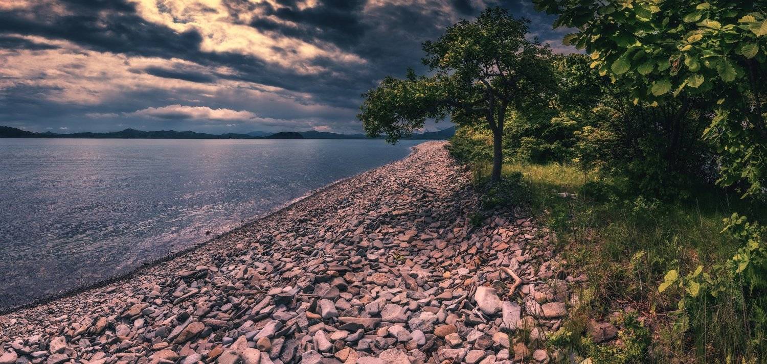 панорама, лето, берег, море, камни, Андрей Кровлин