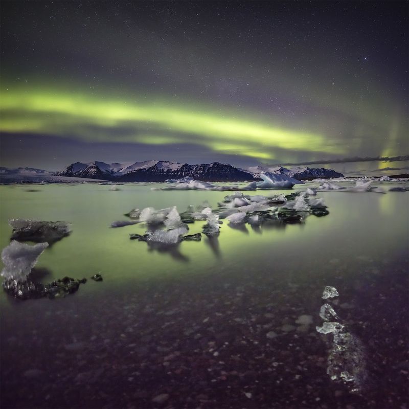 iceland, aurora, northern, lights, jokulsarlon, lagoon Jokulsarlon lagoon & northern lights. фото превью