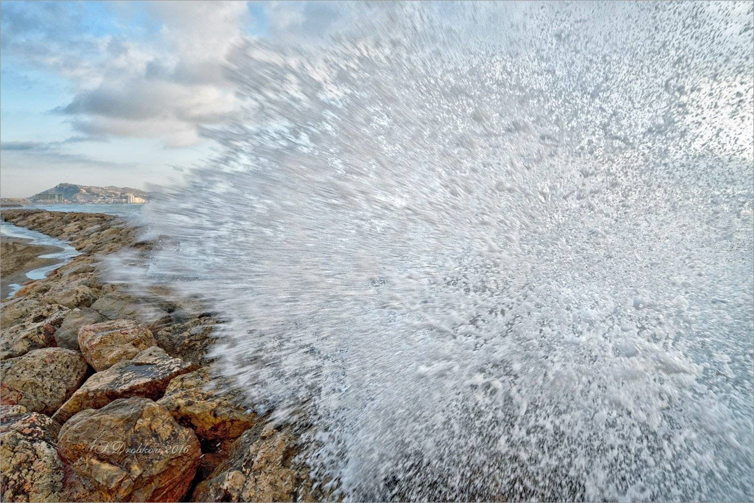 волна, брызги, пейзаж, осень, облака, вода, небо, Sergey Drobkov