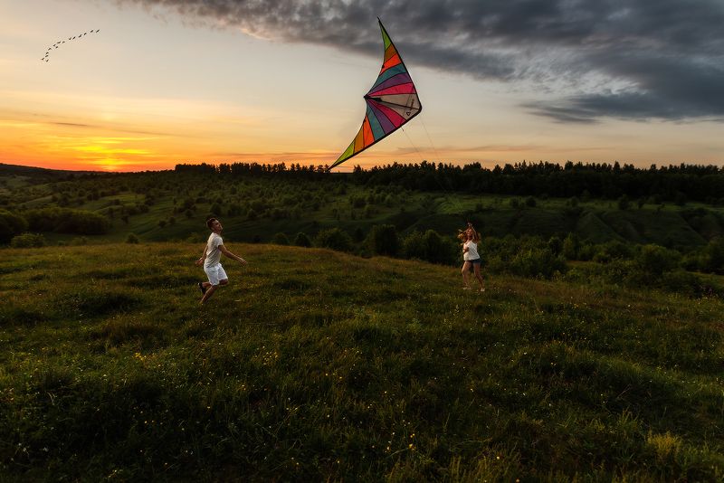 полет, закат, Love Story, птицы Полет  фото превью