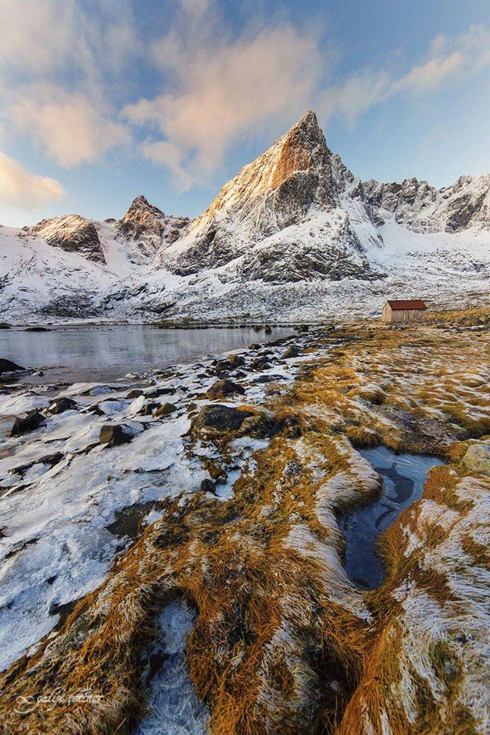 landscape, landscapes, mountain, cottage, norway, lake, snow, cloud, nature, Galip &Ccedil;etiner