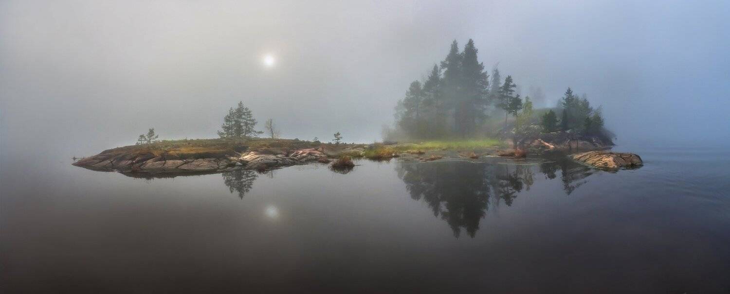 ладожское озеро, карелия, шхеры, лето, туман, скалы, лес, сосны, берег, фототур, остров, камни, путешествие, плавание, вода, отражение, солнце,, Лашков Фёдор