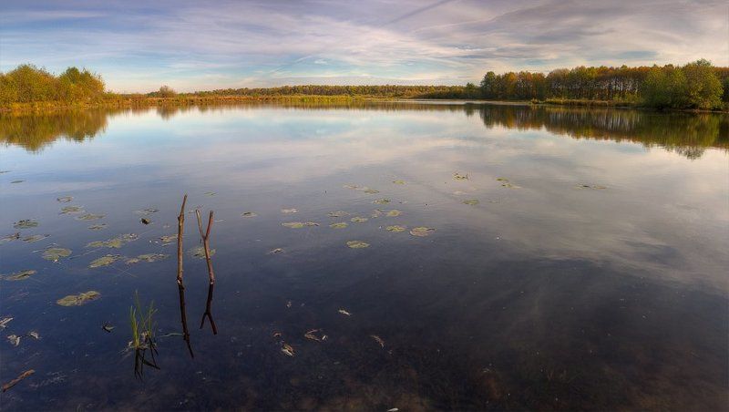 осень, озеро, вечер осенью фото превью