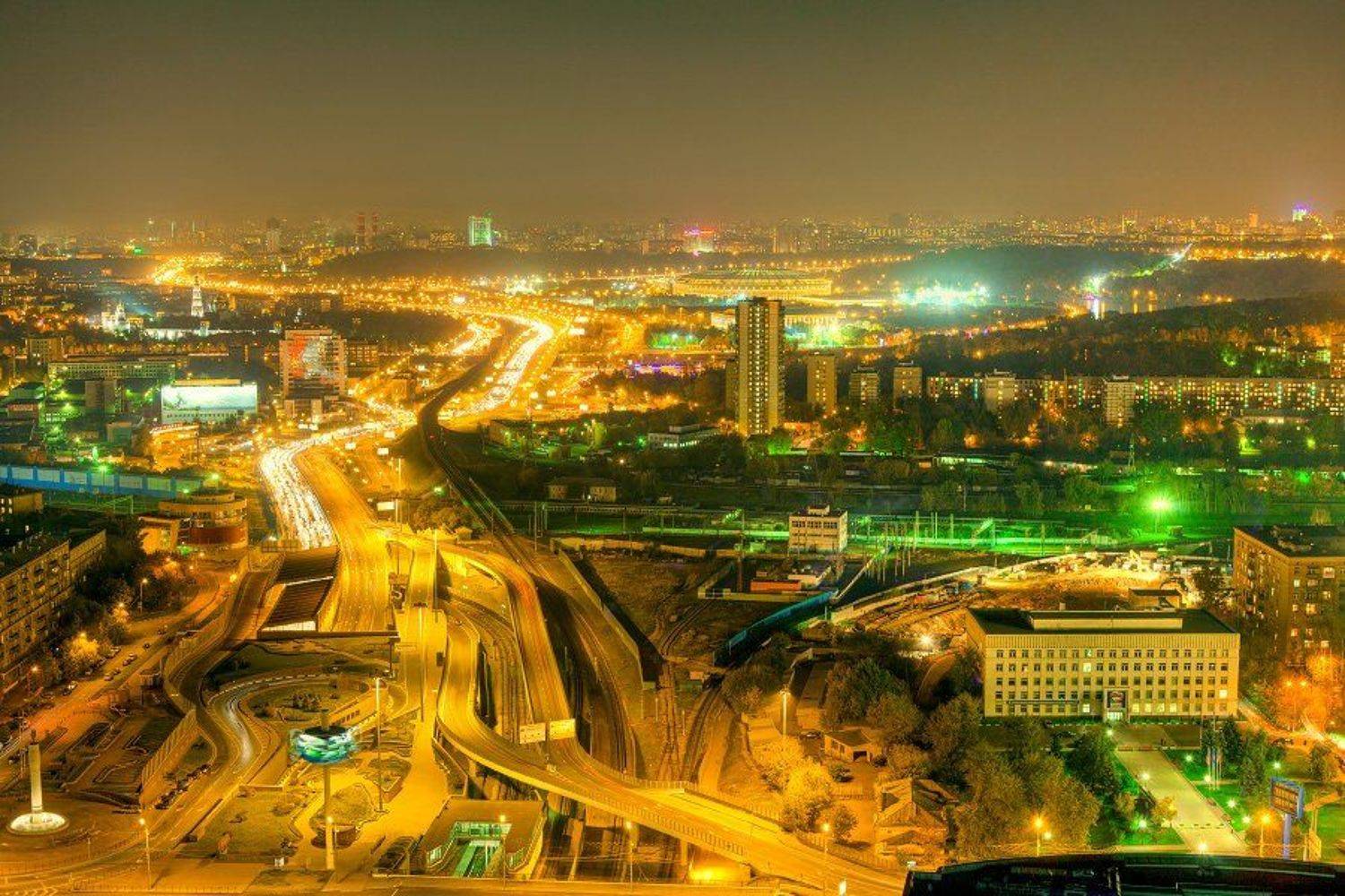 москва, ночь, кольцо, транспортное, дорога, огни, Kremchik