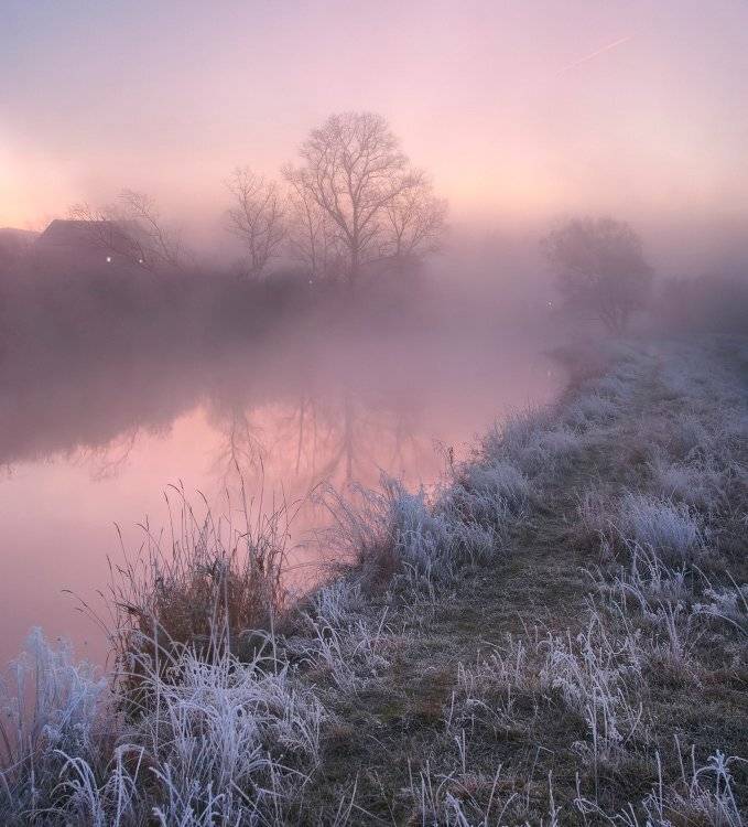 заморозки, осень, утро, иней, река, церковь, Вадим Никифоров