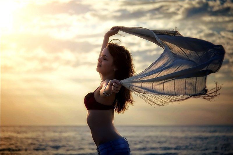 портрет, девушка, море, пляж *** фото превью