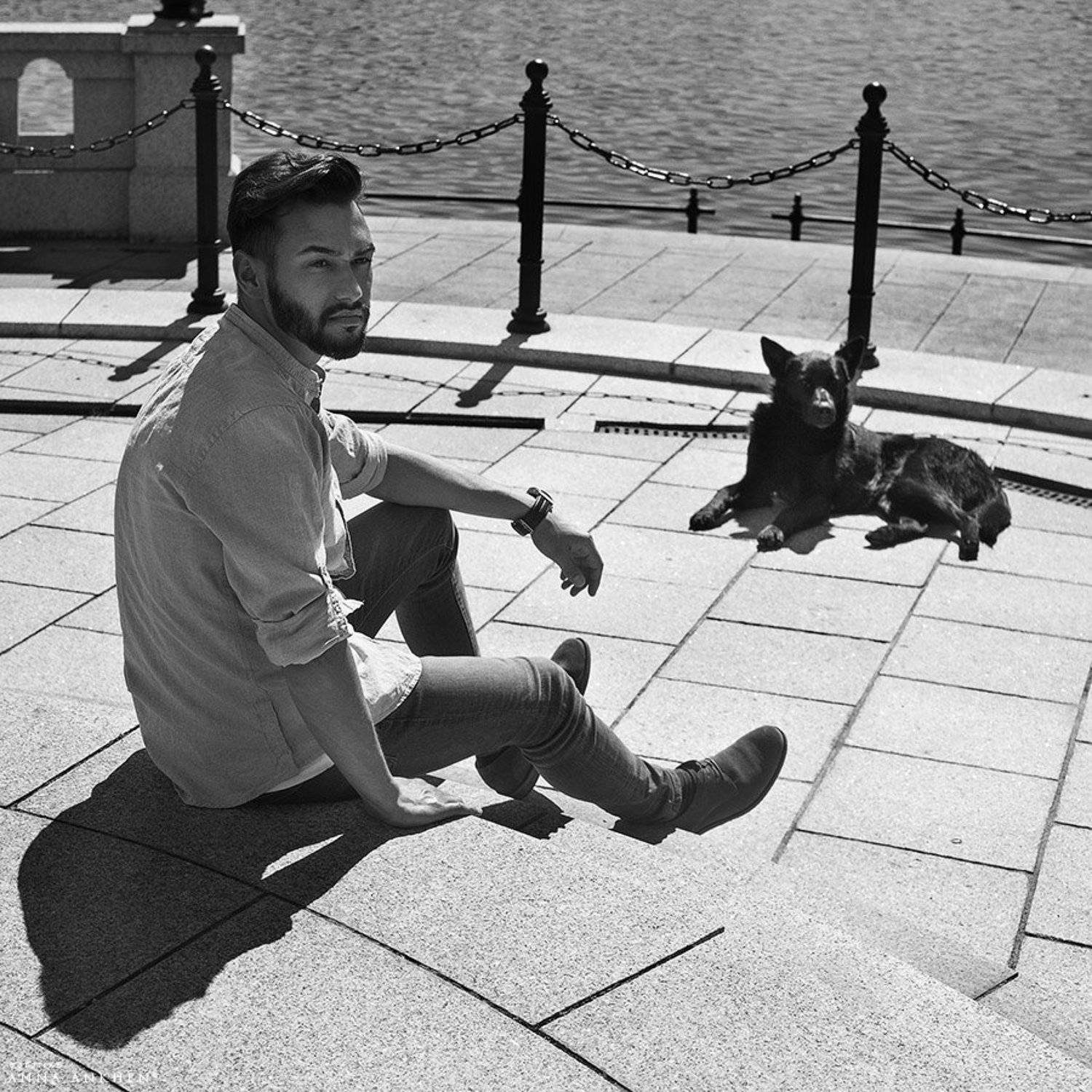 портрет, мужской портрет, чб, plenair, классика, мужчина, bw, man, пленер, portrait, classic, black dog, чёрная собака, Анхен Анна