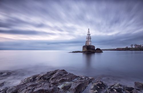 Achtopol`s lighthouse before sunrise (Bulgaria, Burgas)