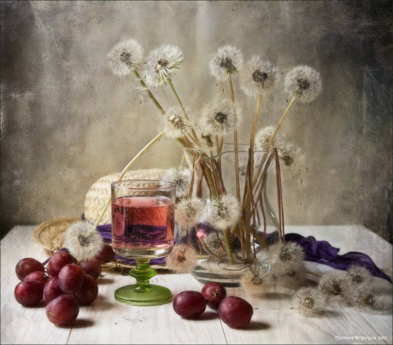 одуванчики, лето, виноград, соломенная шляпка, лимонад, Eleonora Grigorjeva