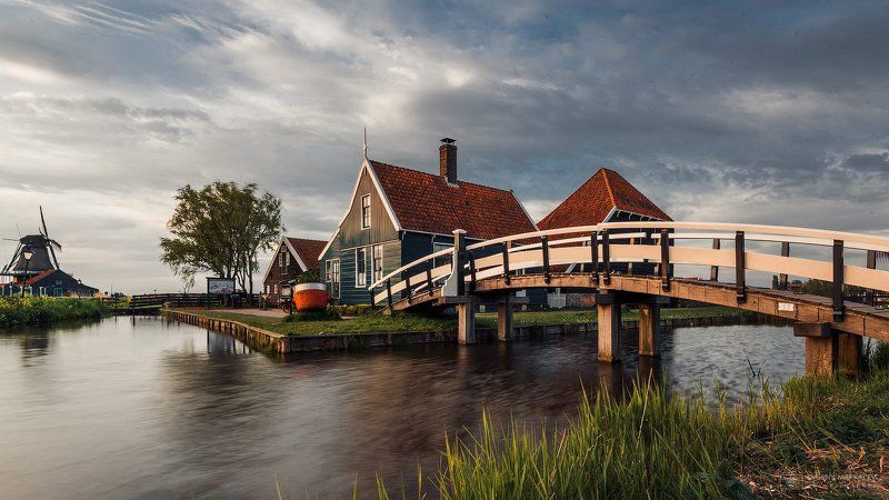 голландия, holland, village, landscape, sunset, Голландская деревня фото превью