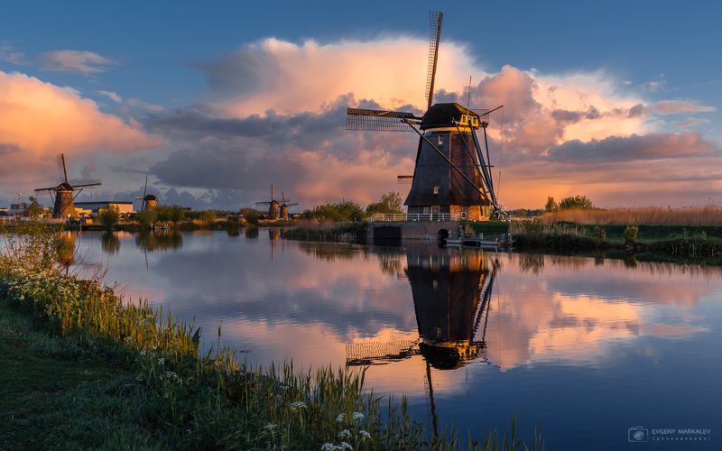 holland, kinderdijk, landscape, sunrise, рассвет, нидерланды Сказочный рассвет фото превью