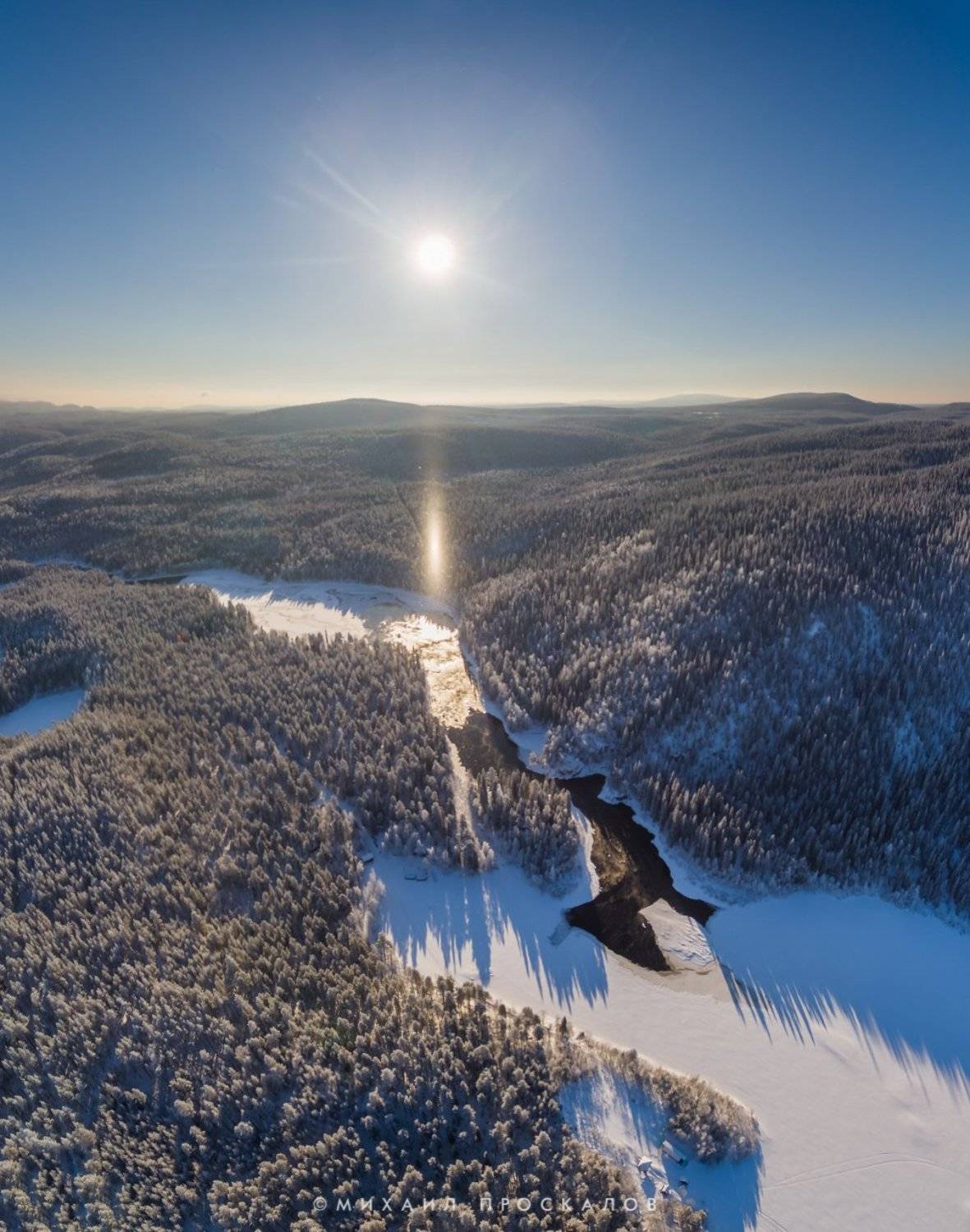 Карелия, Паанаярви, природа, зима, горы, путешествие, солнце, квадрокоптер, Михаил Проскалов