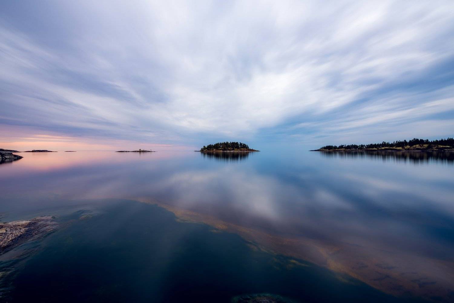 карелия, Ладога, озеро, отражение, ночь, облака, шхеры, Никонов Данил