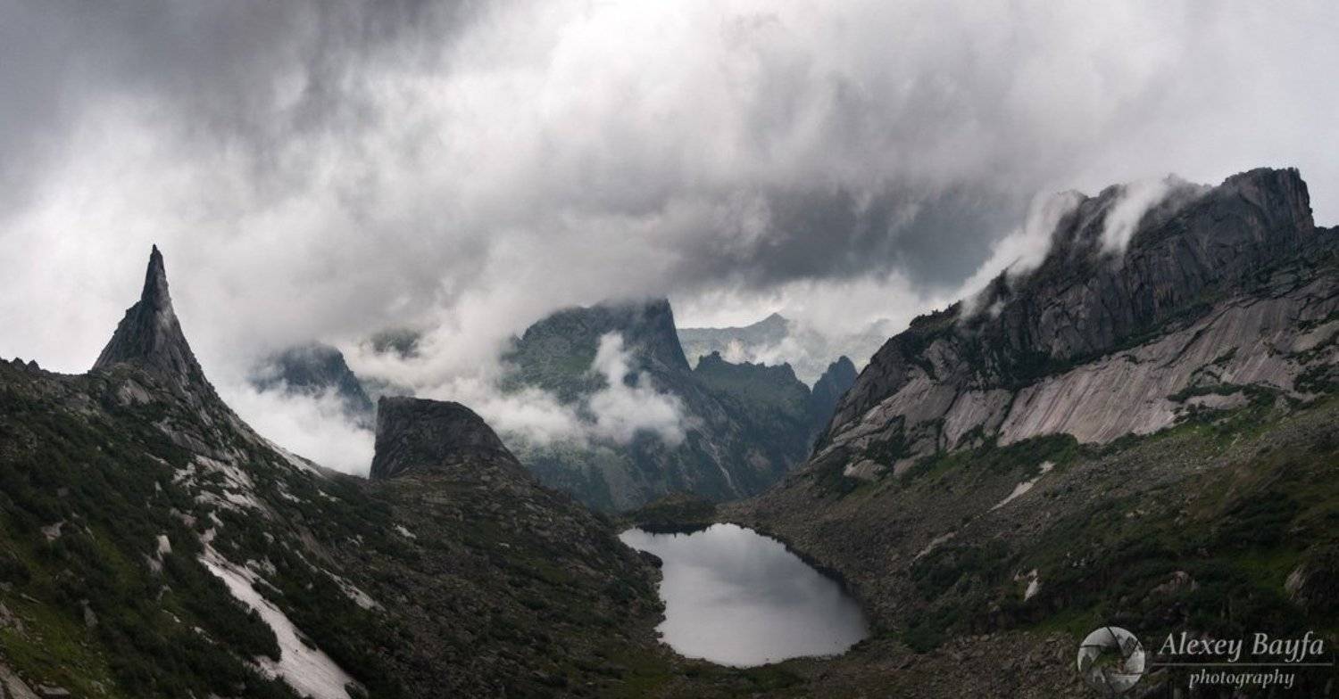 озеро, горы, вода, панорама, лето, лес, природа, облака, Алексей Байфа