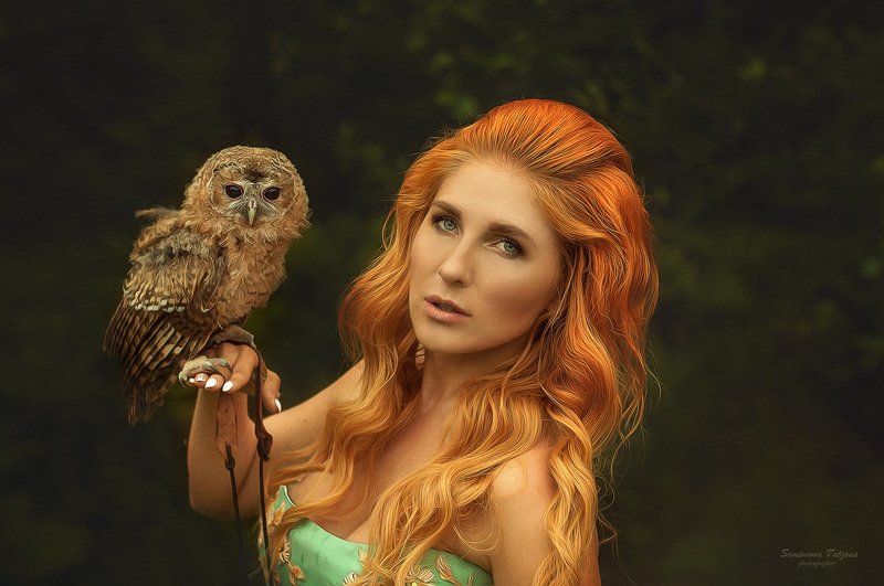 рыжая, сова, природа, красота  рыжая и сова фото превью