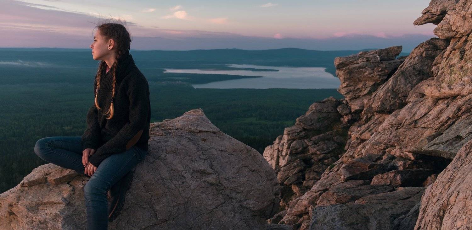 ural, mountain, mountains, rocks, rock, girl, morning, dawn, russia, lake, top, , Роман Филиппов