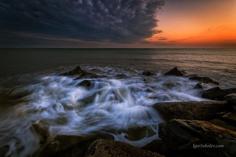 прибой, закат, море Прибой фото превью