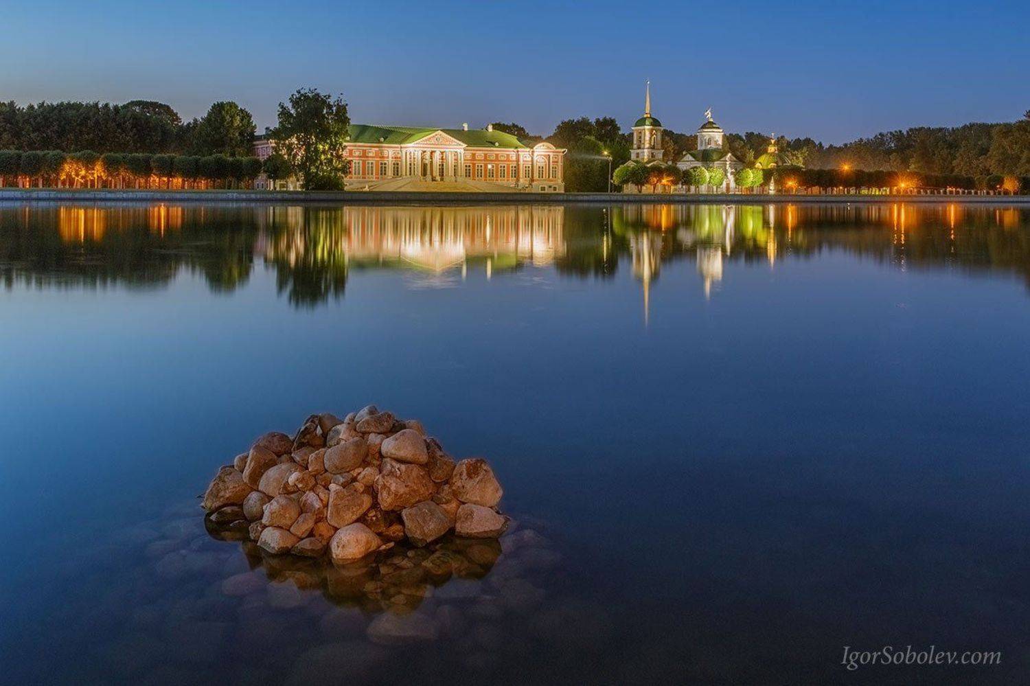 кусково, москва, парк, вечер, озеро, отражение, Соболев Игорь