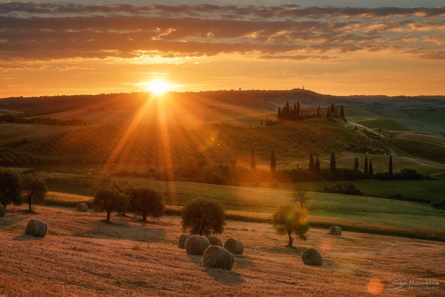sunrise, sun, sunlight, tuscany, field, Надя Джевелекова