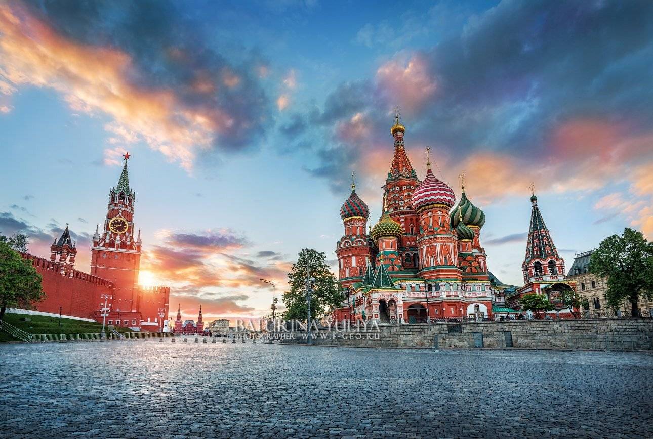 красная площадь, москва, собор василия блаженного, спасская башня, закат, Юлия Батурина