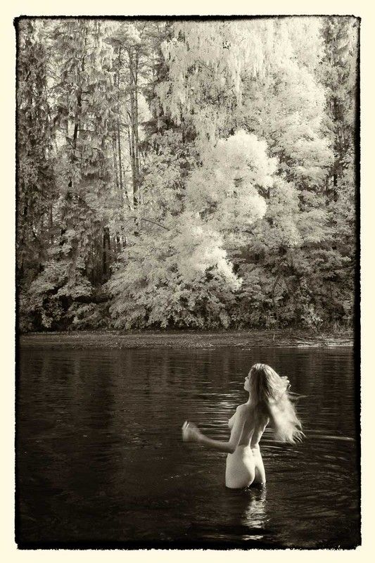 Инфракрасная фотография, ir, озеро, вода, девушка, ню, Озеро фото превью