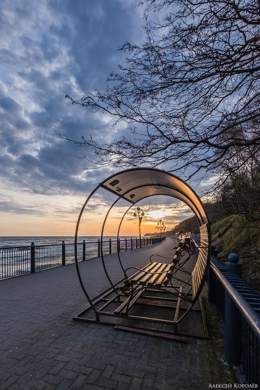 калининградская область, россия, светлогорск, балтийское море, восход, пейзаж, море, набережная, весна, kaliningrad region, russia, svetlogorsk, baltic sea, sunrise, sea, promenade, spring Светлогорский променад фото превью