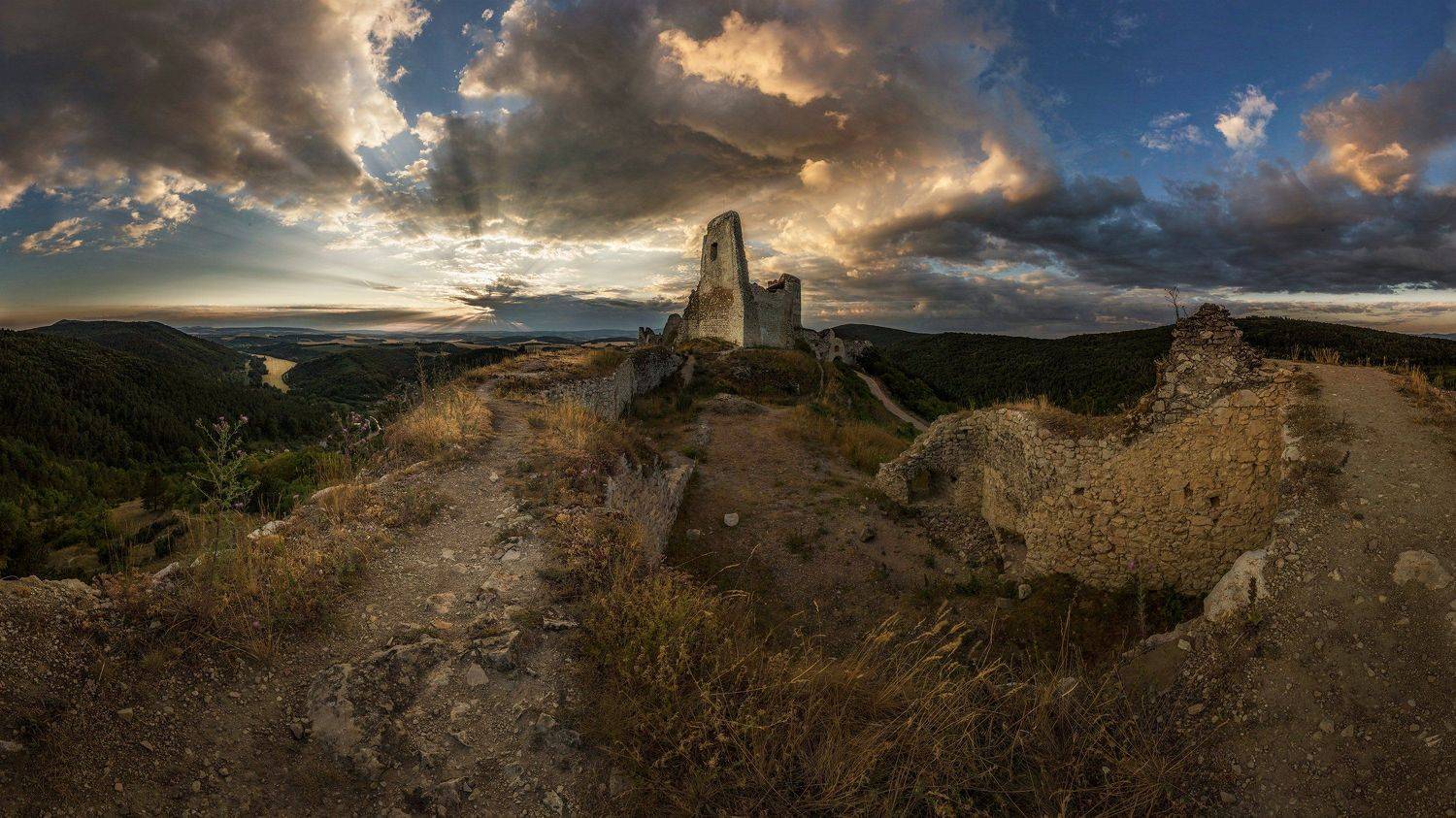bathory, castle, ruins evening, sun, clouds, sunset, cachtice, slovakia, europe, Jarda Kudlak