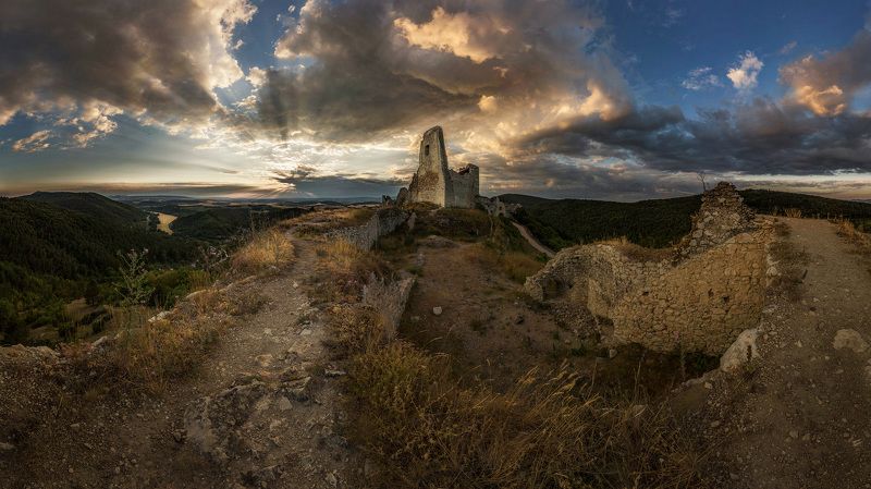 bathory, castle, ruins evening, sun, clouds, sunset, cachtice, slovakia, europe Castle ruins фото превью