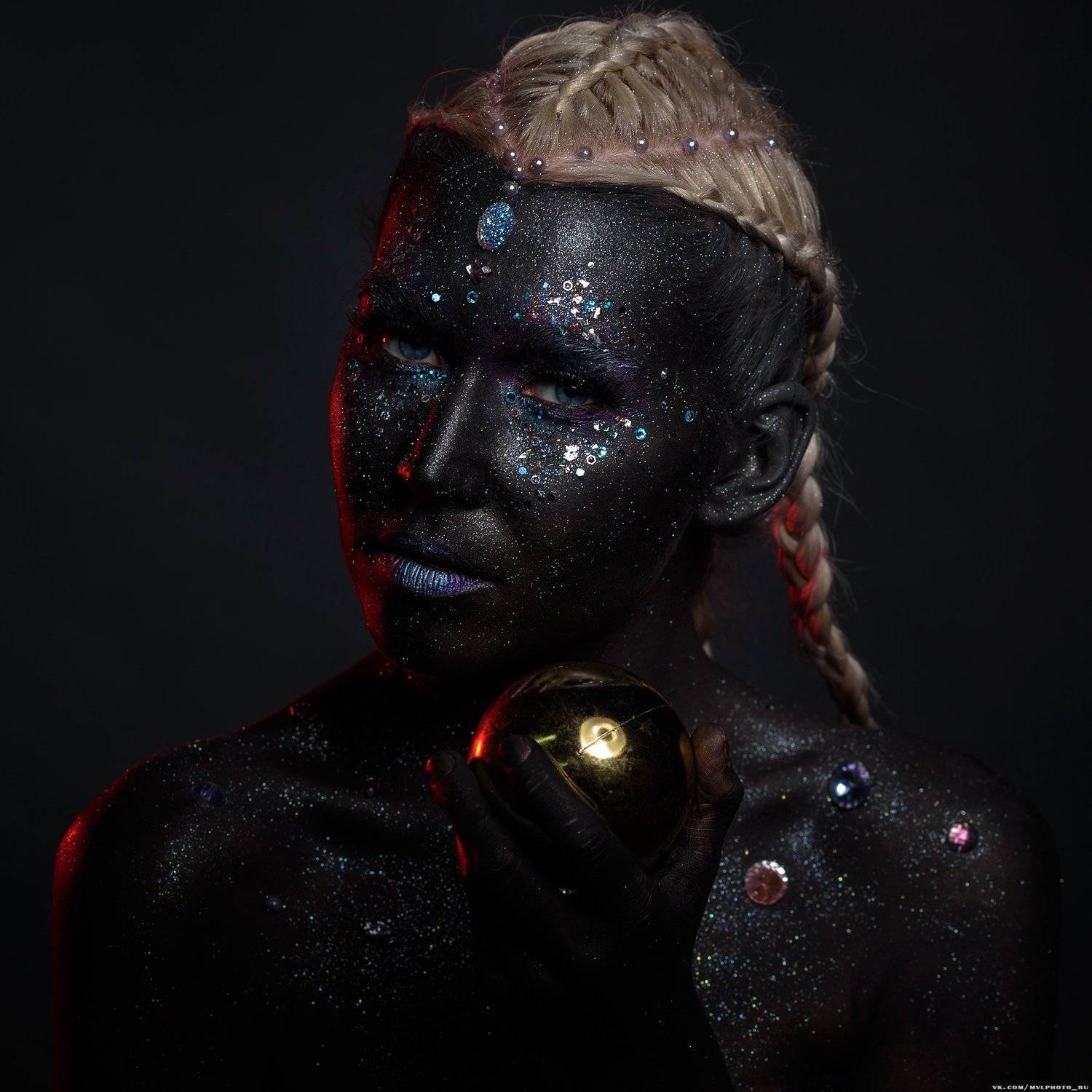 макияж, гламур, mua, Рамла, студия, портрет, косички, черная, лицо, блестки, необычно, Вадим Миронов