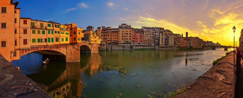мост понте векио, флоренция, италия, река, панорама, закат, Ponte Vecchio фото превью