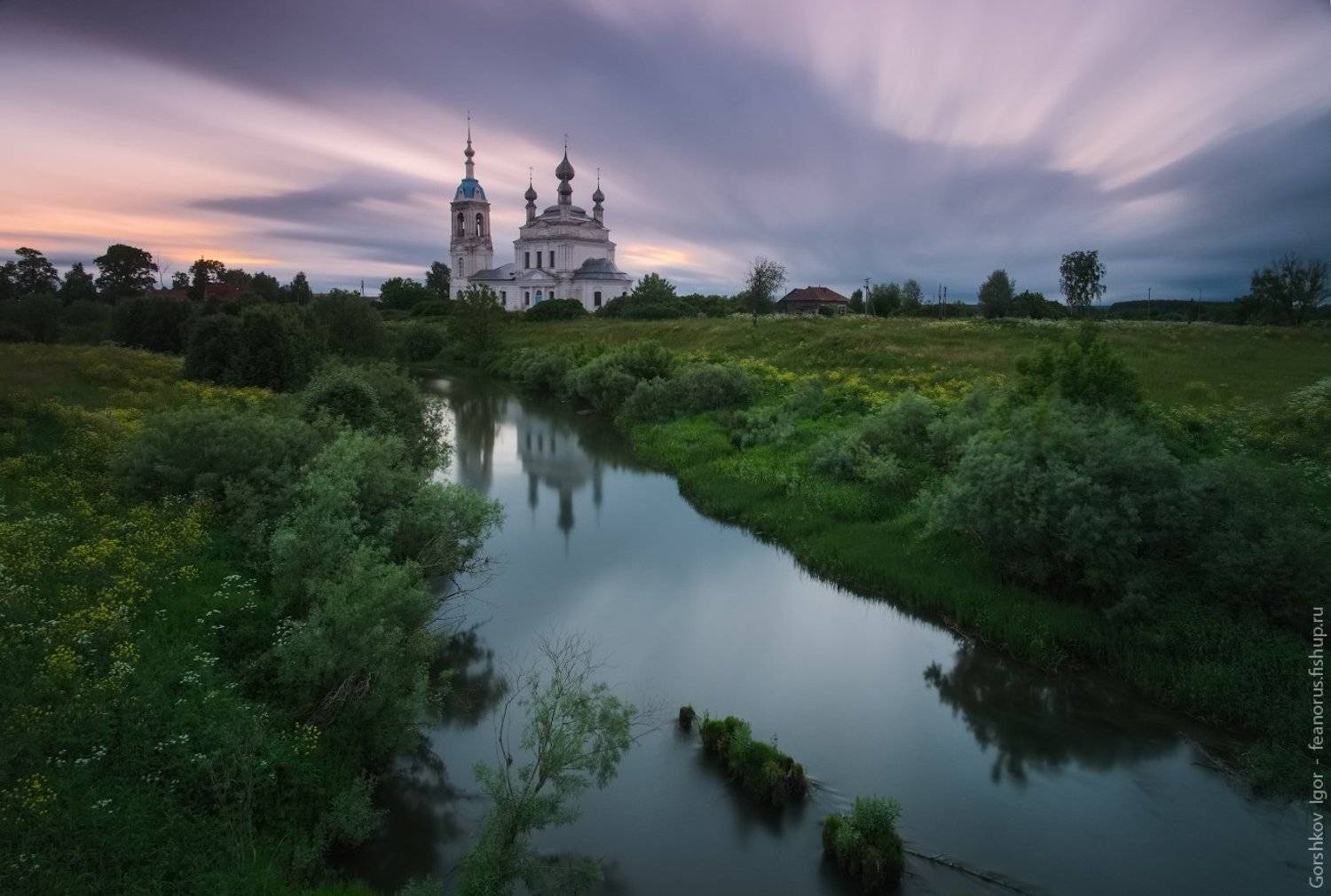 савинское,цекровь,храм,пейзаж,архитектура,россия,русский,длинная выдержка,закат,лето, Горшков Игорь