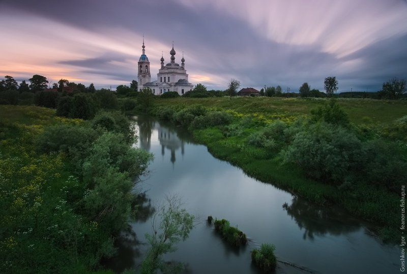 савинское,цекровь,храм,пейзаж,архитектура,россия,русский,длинная выдержка,закат,лето Вечер в Савинском фото превью