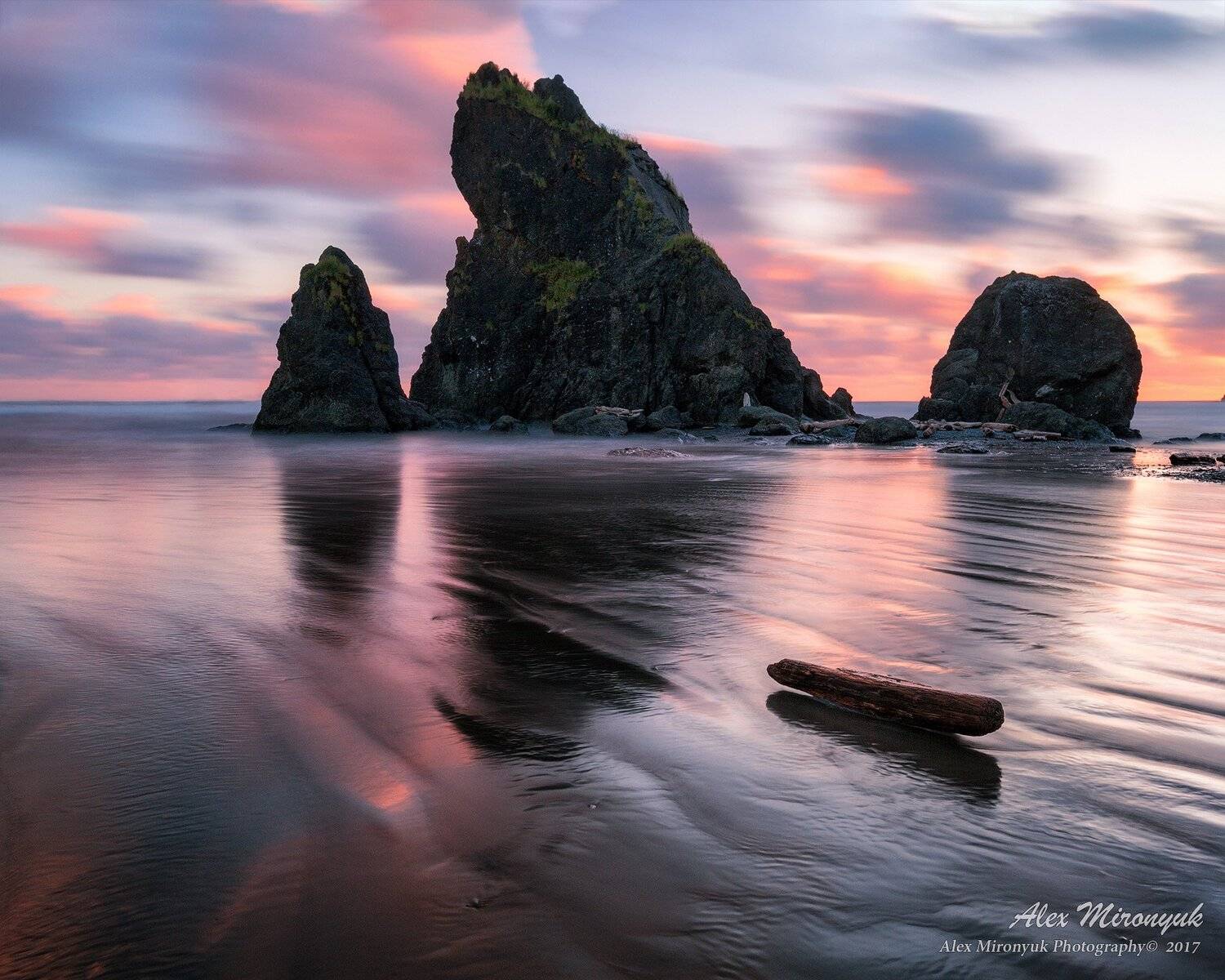 океан, тихий, побережье, прибой, отражение, сумерки, закат, скала, волны, небо, зарево, сша,, Alex Mironyuk