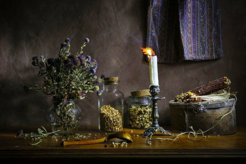 натюрморт,свеча,цветы, Деревенский вечер. фото превью